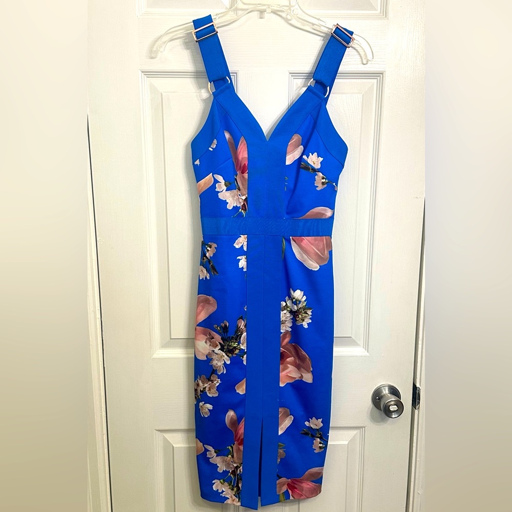 Ted Baker Blue Floral Midi Cocktail Dress - Never Worn